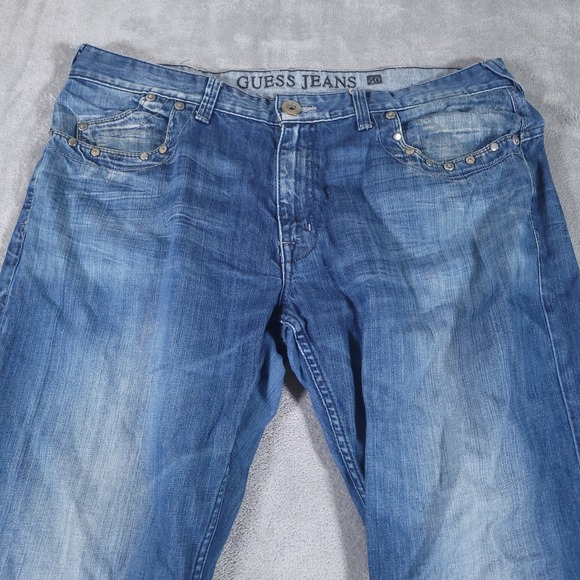 Guess Jeans Mens 40 (Fits 40x34) Rebel Straight Leg Denim Medium Wash Faded - Picture 1 of 11